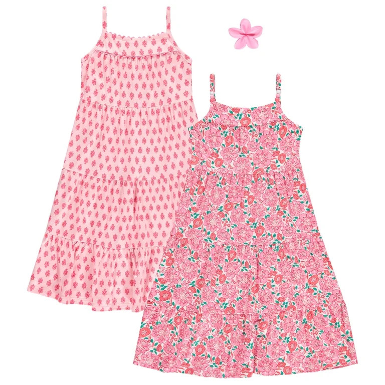 Btween Girls Maxi Dresses 2 Pack Sleeveless Floral Tiered Summer Dresses, Lightweight Soft Fabric... | Walmart (US)
