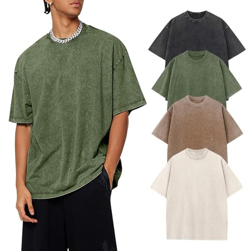 Gihuo 4 Pack Oversized Tshirts for Men Acid Wash T-Shirts Vintage Heavyweight Shirt Cotton Tees | Amazon (US)