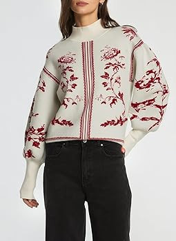 Women's Turtleneck Sweater Print Long Lantern Sleeve Fall Fashion 2025 Trendy Knit Pullover Tops | Amazon (US)