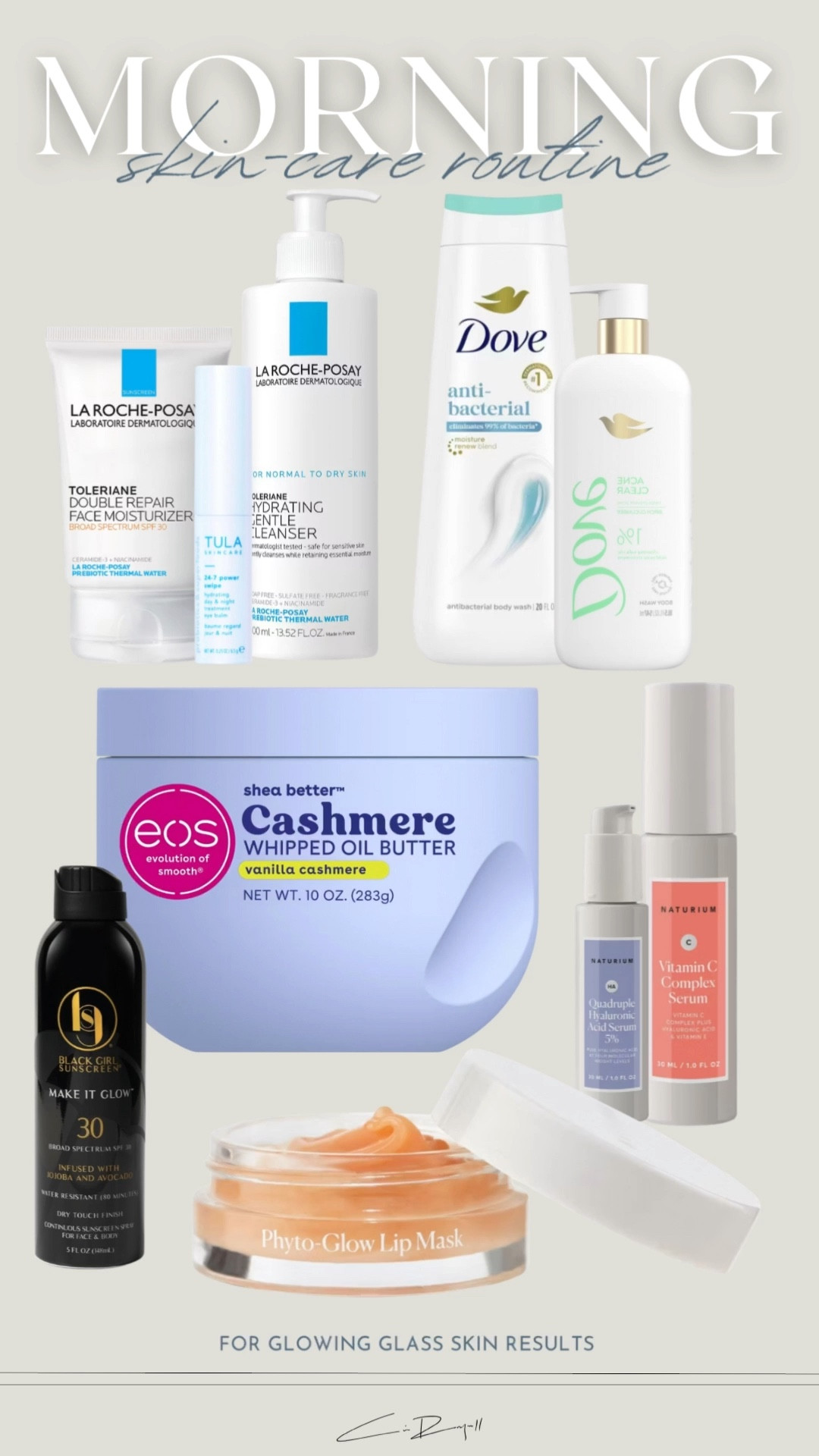 MY OG MORNING GLOW SKIN CARE ROUTINE: 

Step 1: Dove Detox Shower  
Step2: Gentle Face Cleanse 
Step3: Under-eye Treatment 
Step4: Brighten + Hydrate Serum Duo 
Step5: Moisturizer + daily facial SPF
Step6: Lip Mask
Step7: Full Body Moisturizer 
Step8: Skin Care SPF

These baseline steps are the perfect starting foundation to build upon! Of course I go in with fragrances after these steps but I’ll share those later! K girl byeeeee 🫶🏽
