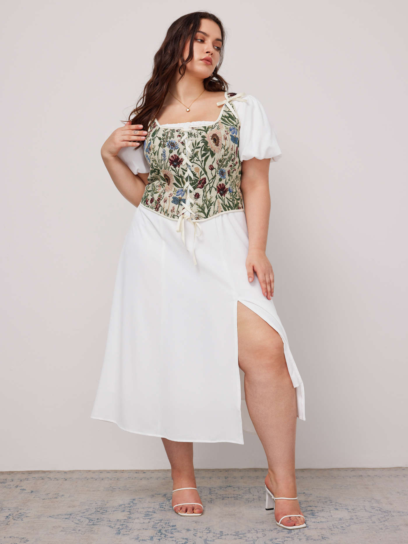Floral Lace Up Knotted Tank Top Curve & Plus | Cider