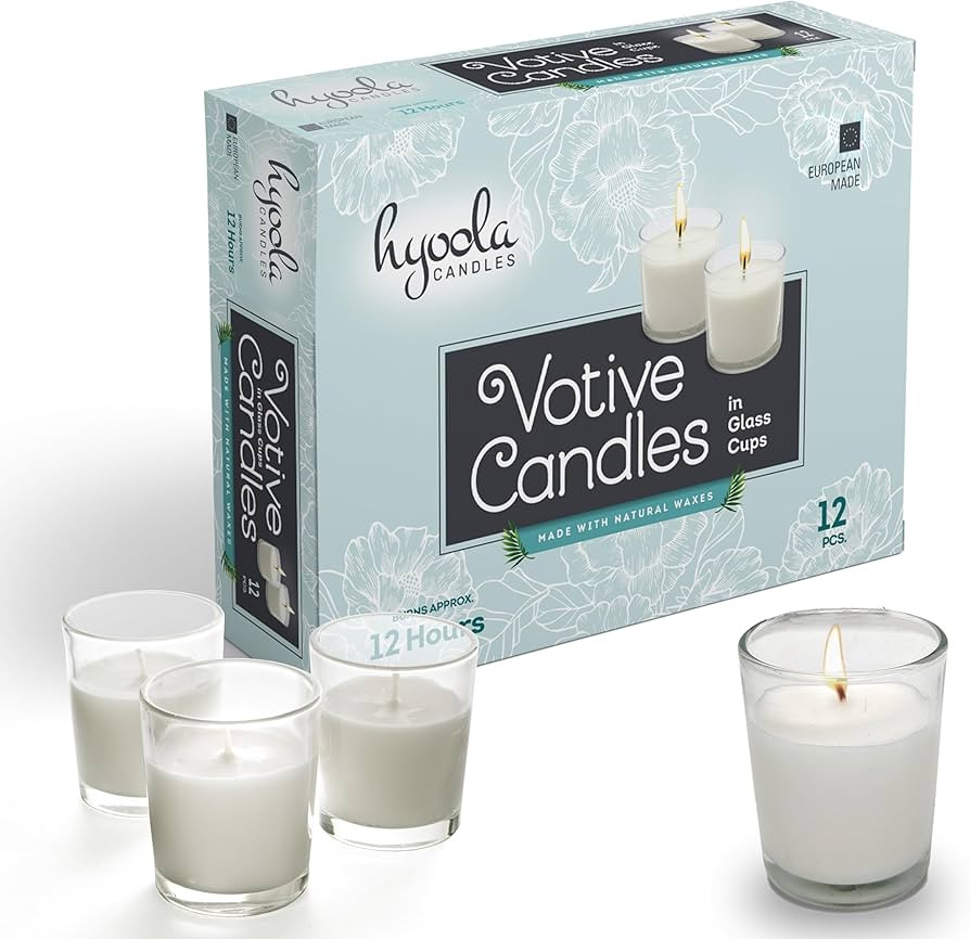 Hyoola White Votive Candles in Glass - Pack of 12 Votive Candle - 12 Hour Burn Time - Unscented V... | Amazon (US)