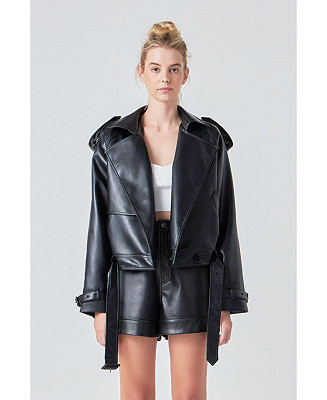 Grey Lab Women's Trench Short Pu Jacket - Macy's | Macy's