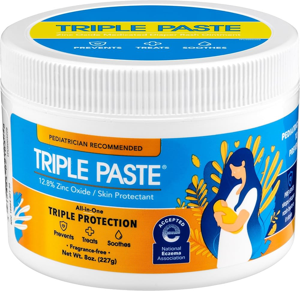 Triple Paste Diaper Rash Cream for Baby - 8 Oz Tub – Zinc Oxide Ointment Treats, Soothes & Prev... | Amazon (US)