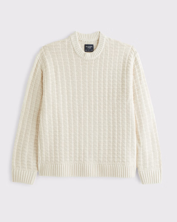 Oversized Checkered Stitch Crew Sweater | Abercrombie & Fitch (US)