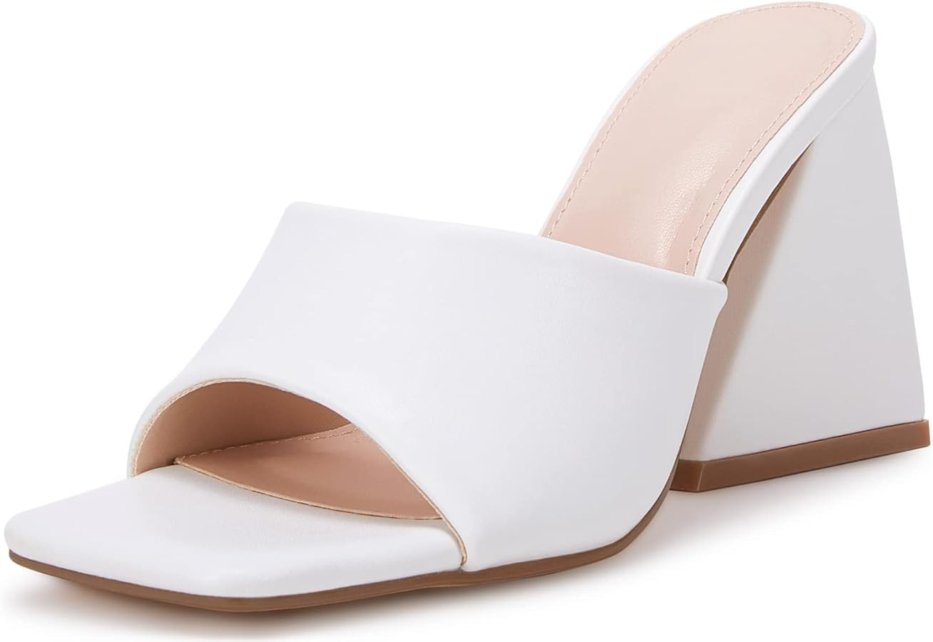 VETASTE Women's Heeled Sandals Square Open Toe Slip on Block Heels Mules | Amazon (US)