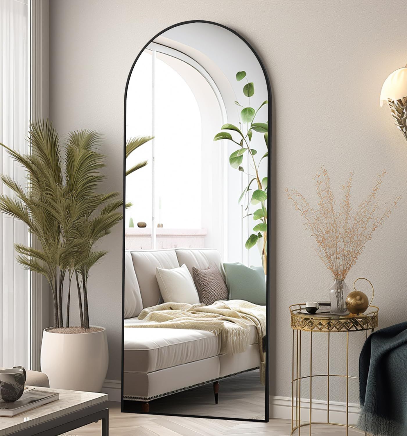 BEAUTYPEAK 65"x24" Arch Floor Mirror, Full Length Mirror Wall Mirror Hanging or Leaning Arched-Top F | Amazon (US)