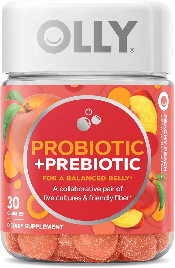 OLLY Probiotic + Prebiotic Gummy, Digestive Support and Gut Health, 500 Million CFUs, Fiber, Adul... | Amazon (US)