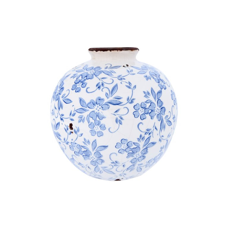 Creative Co-Op 8"H Terracotta Vase with Floral Transferware Pattern & Crackle Finish | Walmart (US)