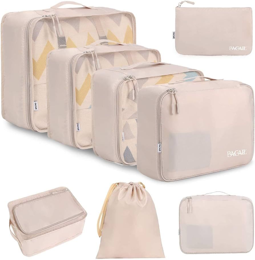 BAGAIL 8 Set Packing Cubes Luggage Packing Organizers for Travel Accessories-Cream | Amazon (US)