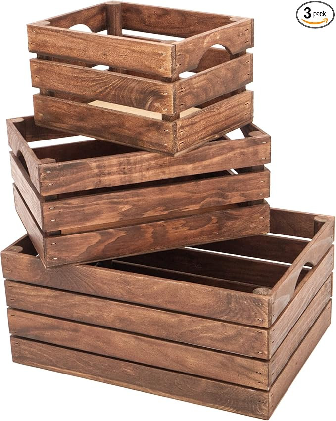 Rustic Wood Crates for vintage decorative display, Nesting Crate set for storage and farmhouse st... | Amazon (US)