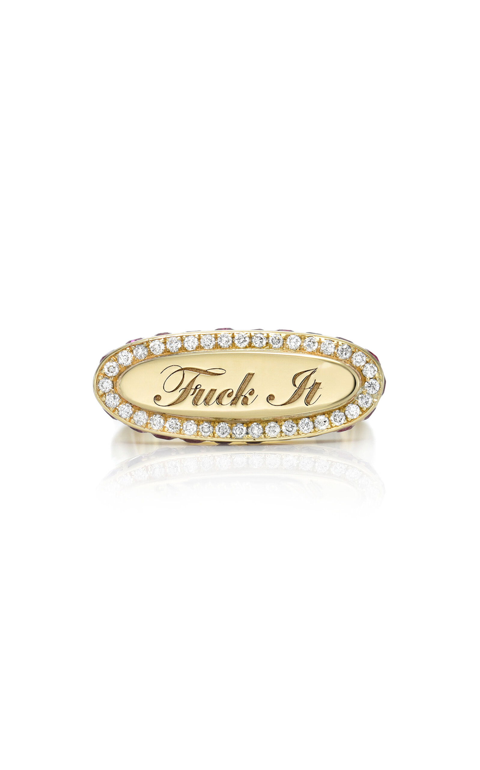 14K Yellow Gold F*** It Signet Diamond and Pink Sapphire Ring | Moda Operandi (Global)
