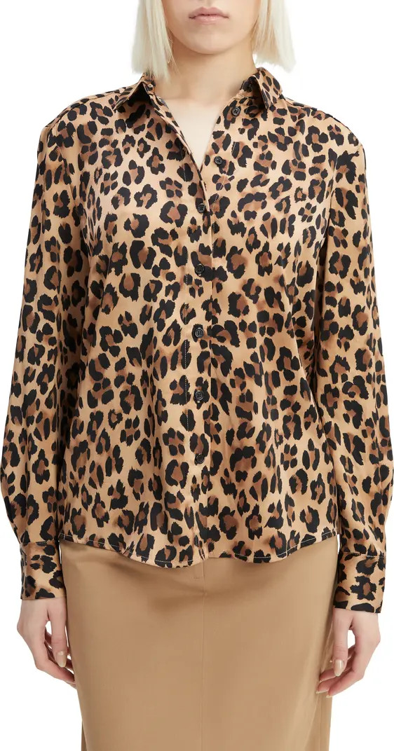 Classic Leopard Satin Button-Up Shirt | Nordstrom