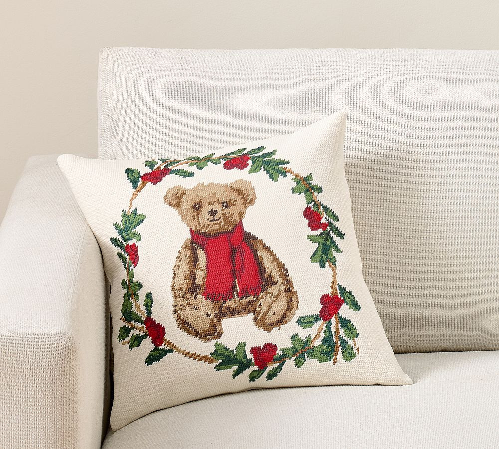 Bear Needlepoint Filled Pillow | Pottery Barn (US)