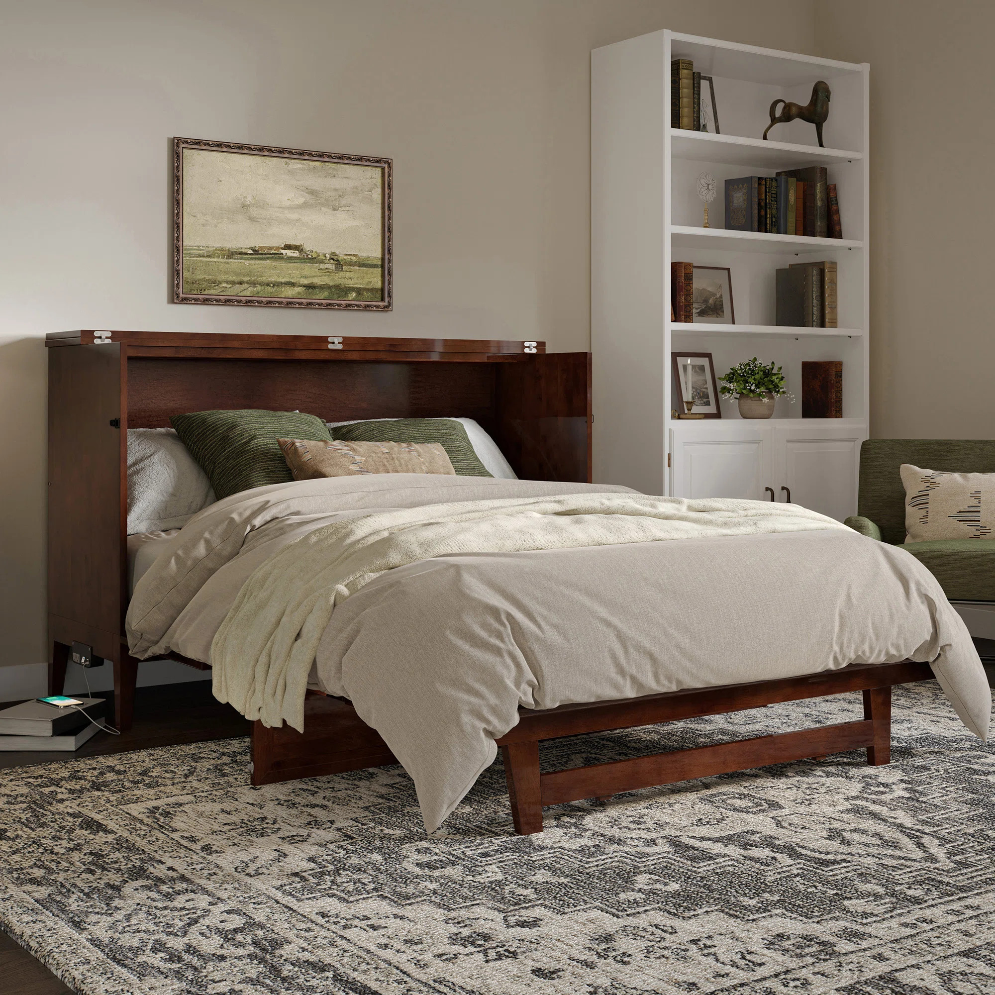 Pfeffer Solid Wood Murphy Bed Chest with 6" Mattress and Built-in Charger | Wayfair North America