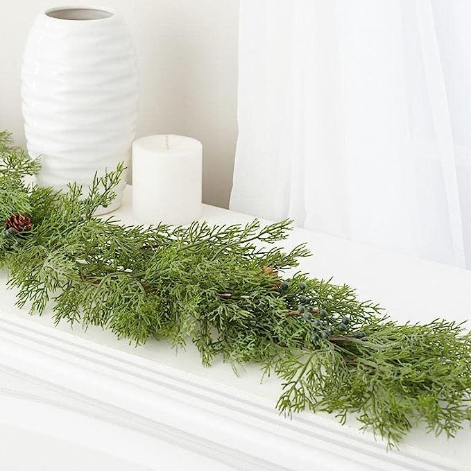 Faux Cedar and Berry Christmas Holiday Garland - Artificial Evergreen Cypress Garland for Indoor ... | Amazon (US)
