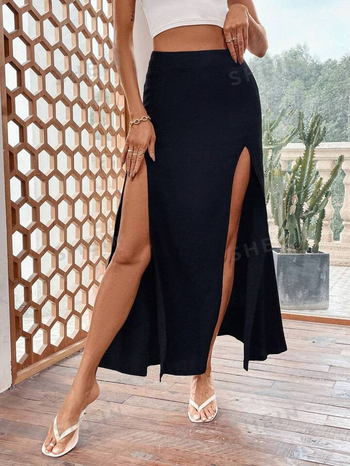 SHEIN Essnce Women's Double Slit Hem Skirt | SHEIN