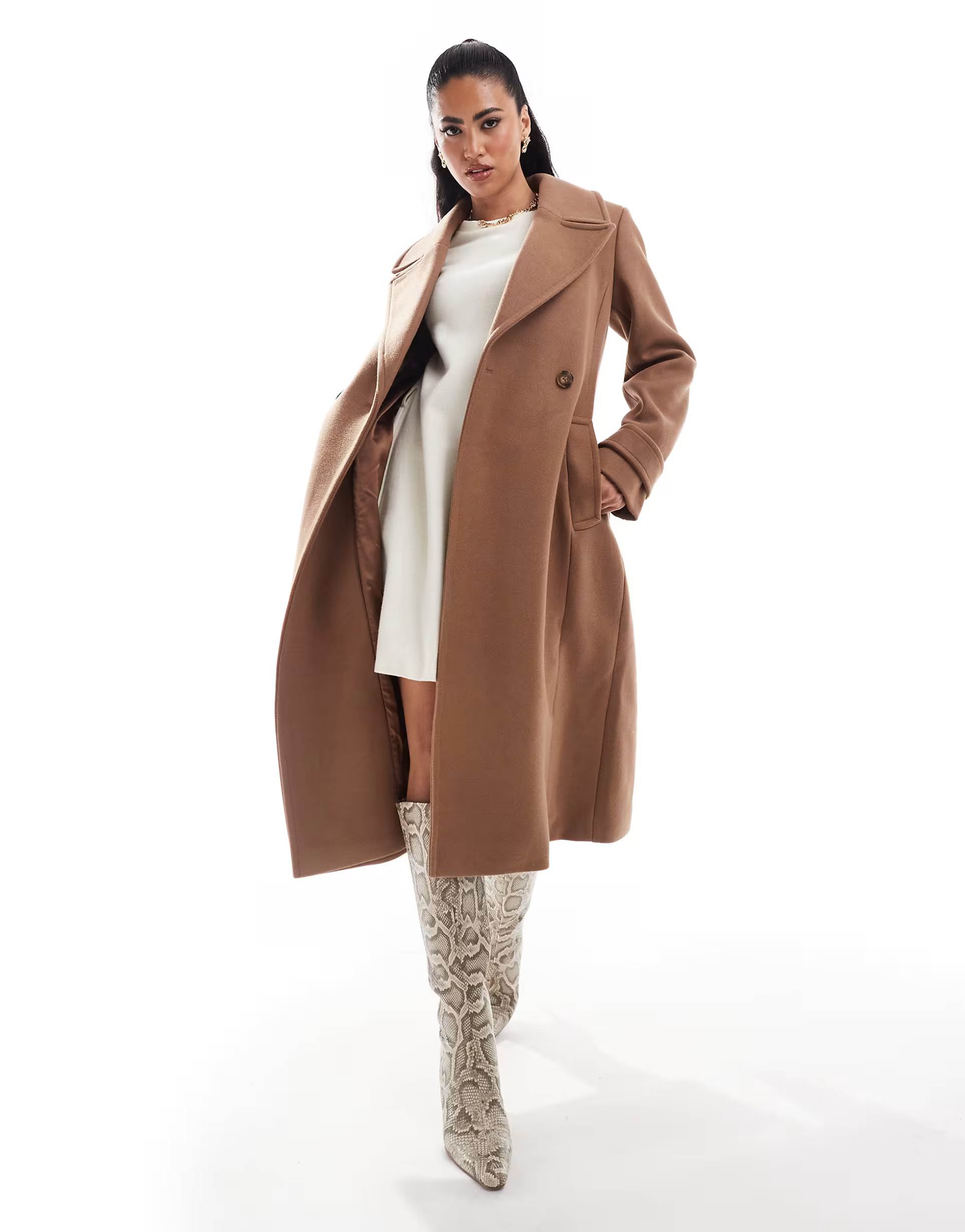 Forever New wool belted coat in soft camel | ASOS (Global)