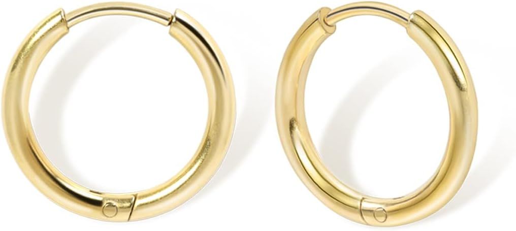 Small Gold Hoop Earrings Lightweight: Hinged Huggie Hoop Earrings for Lobe Cartilage Helix Tiny H... | Amazon (US)
