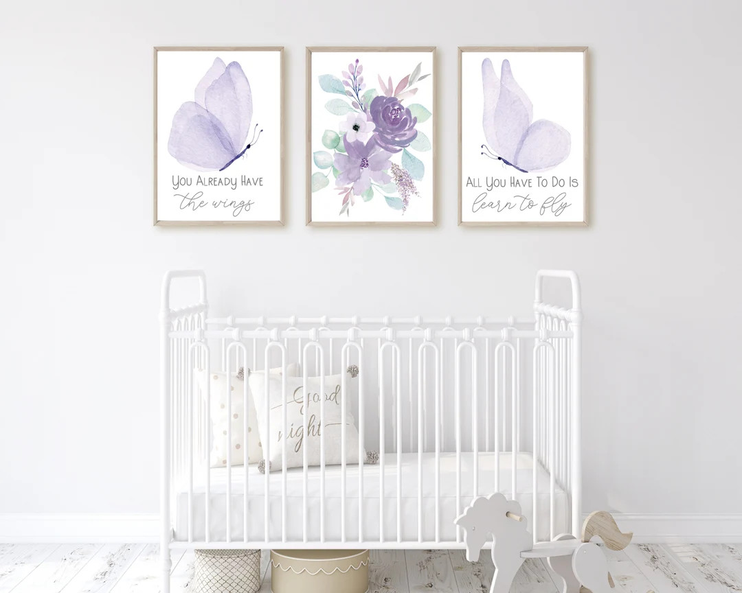Purple Nursery Wall Decor for Baby Girl Nursery-floral Butterfly Girl Wall Decor Downloadable Pri... | Etsy (US)