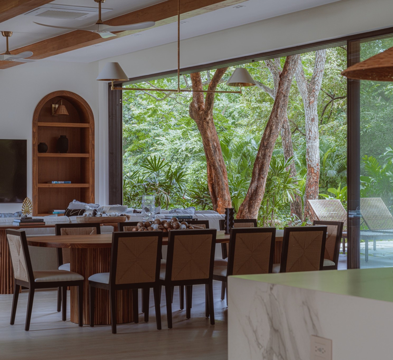 Dining done right at Villa Nya ✨ A table for gathering, chairs for lingering, and the perfect glow from the Serena & Lily Madera Linear Pendant to tie it all together. 🌿

#LTKHome