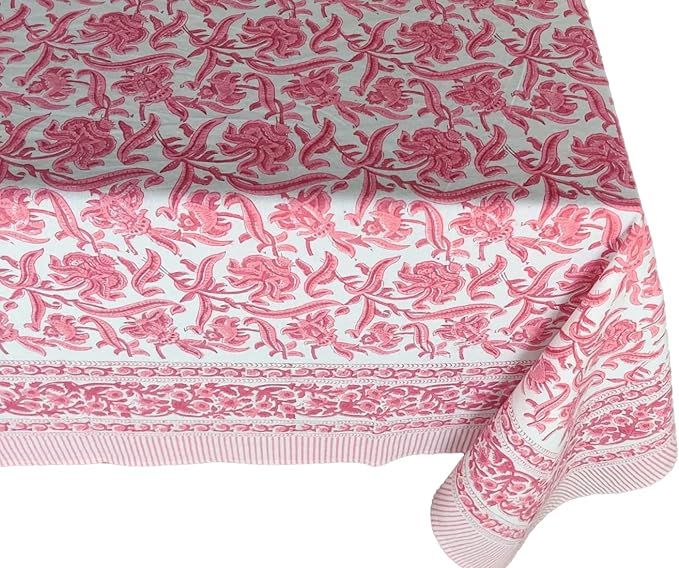 Amazon.com: ATOSII Flora Bloom 100% Cotton Rectangle Fall Tablecloth, Handblock Floral Linen Tabl... | Amazon (US)