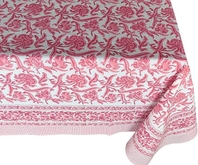 Amazon.com: ATOSII Flora Bloom 100% Cotton Rectangle Fall Tablecloth, Handblock Floral Linen Tabl... | Amazon (US)
