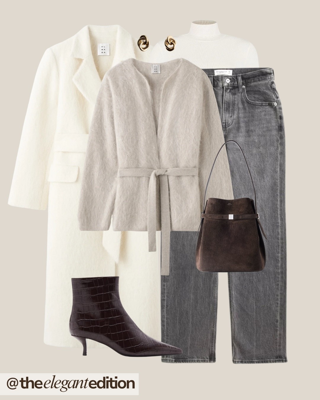 CREAM & GREY WINTER ELEGANCE 🤍🩶
Cream white blazer oversized tailored grey knit cardigan belted fuzzy cozy cream turtleneck knit ribbed grey straight jeans denim washed brown ankle boots croc embossed heeled pointed toe brown suede bucket bag shoulder gold earrings twisted fashion autumn winter office outfit elegant sophisticated neutral tones

#LTKeurope #LTKstyletip #LTKworkwear

#LTKwinter #LTKeurope #LTKstyletip