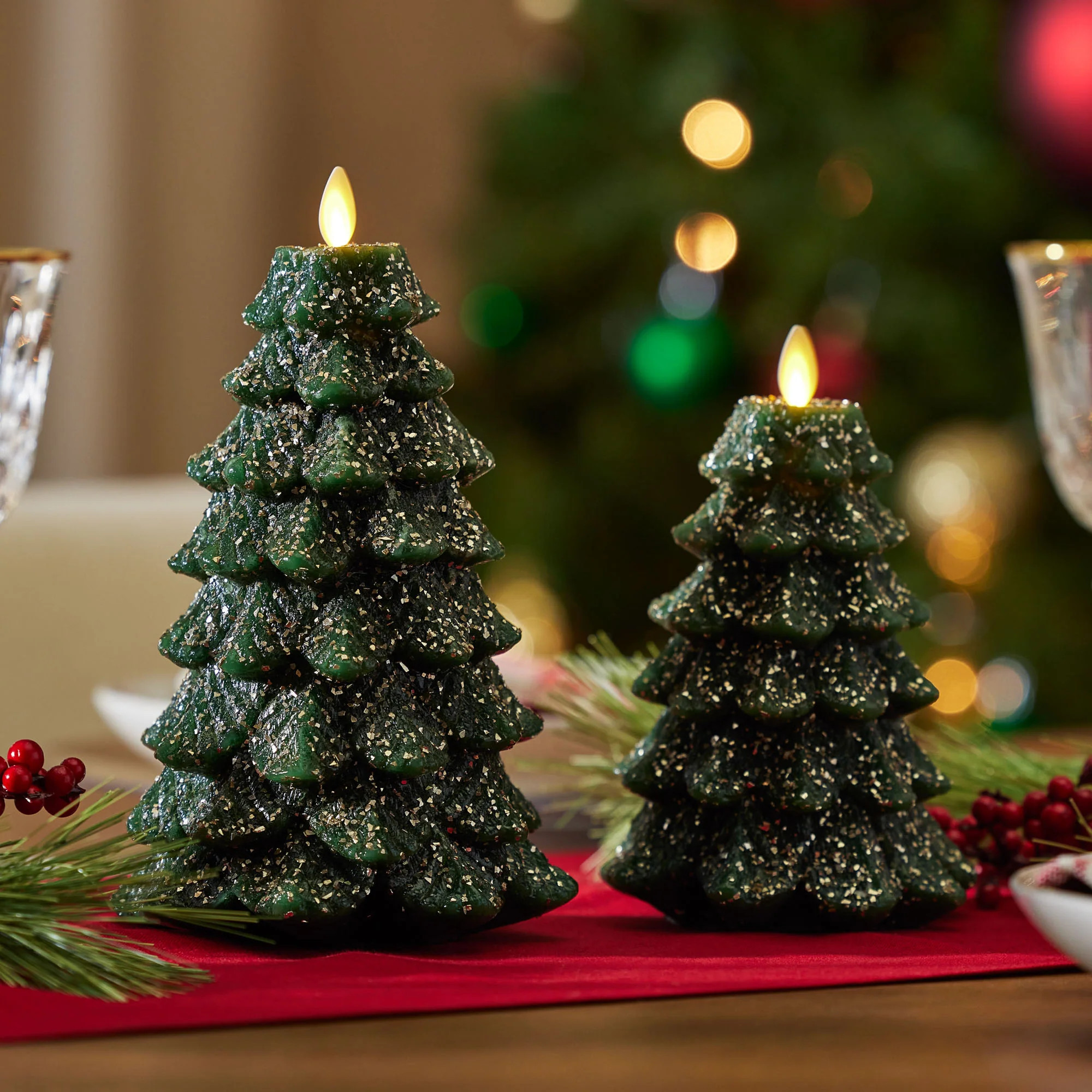 Green Glitter Holiday Tree Flameless Candle | Luminara