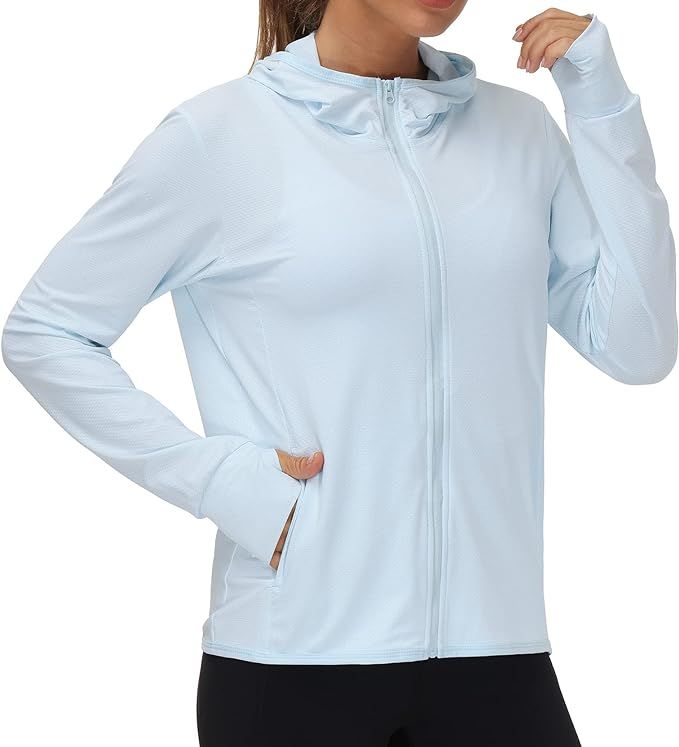 Womens UPF 50+ Sun Protection Cooling Shirt Zip Up Hooded Jacket with Pockets Hiking Outdoor Perf... | Amazon (US)