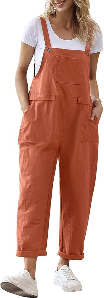 YESNO Women Long Casual Loose Bib Pants Overalls Baggy Rompers Jumpsuits with Pockets PV9 | Amazon (US)