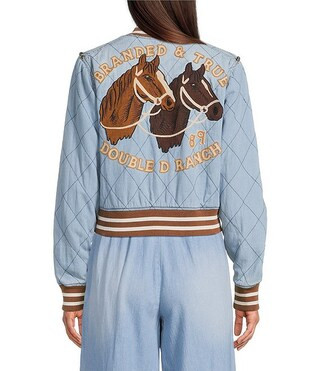 Branded & True Round Neck Long Sleeve Studded Emroidered Bomber Jacket | Dillard's