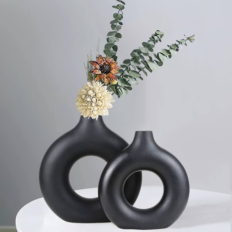 Black Ceramic Vase Set of 2(Large+Medium), Flower Vase for Boho Decor Modern Home Decor Minimalis... | Amazon (US)