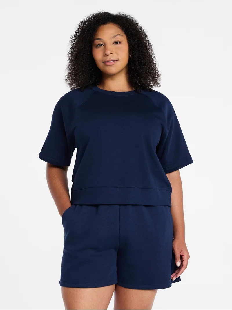 Time and Tru Women's Boxy Sweatshirt with Short Sleeves, Size XS-XXXL | Walmart (US)