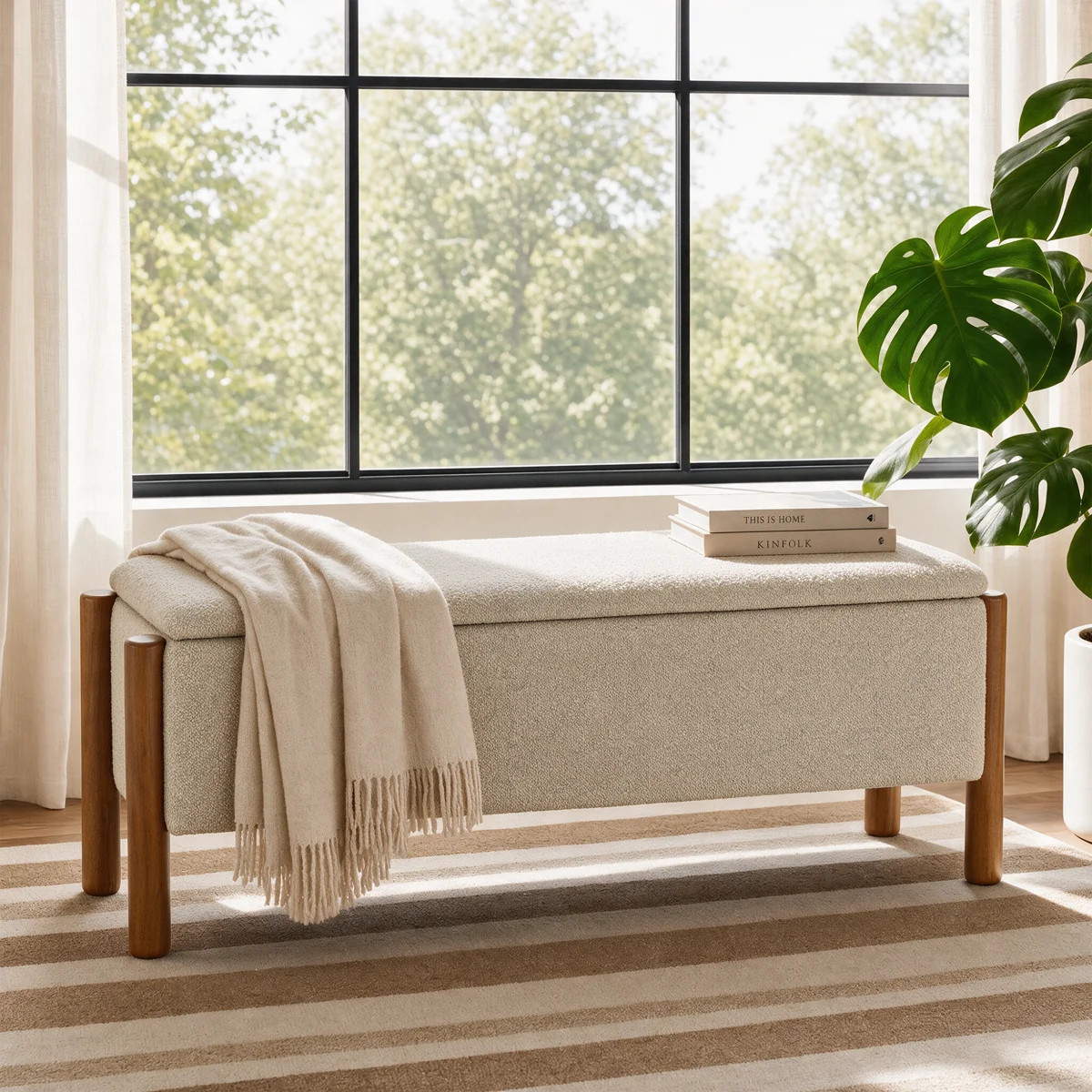 47'' Modern Upholstered Storage Bench With Walnut Wood Legs | Wayfair North America