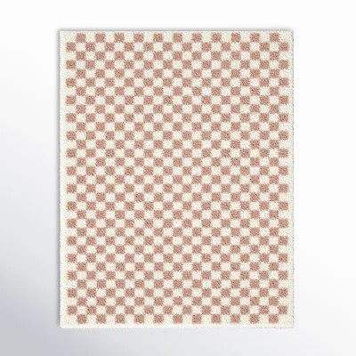 Walker Checkered Pink/Cream Shag Area Rug | Wayfair North America