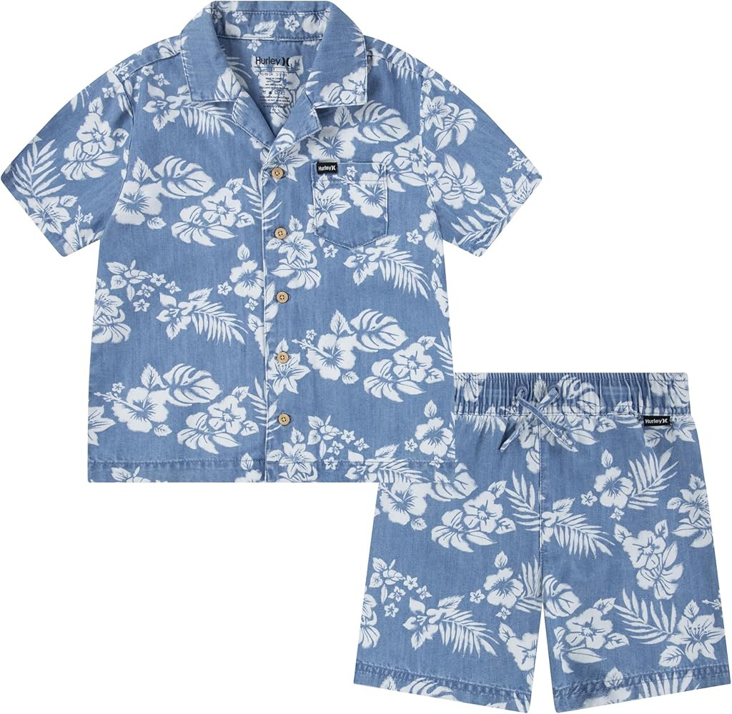 Hurley Baby and Toddler Boys' Short Sleeve Button Up Shirt and Shorts 2-Piece Outfit Set | Amazon (US)