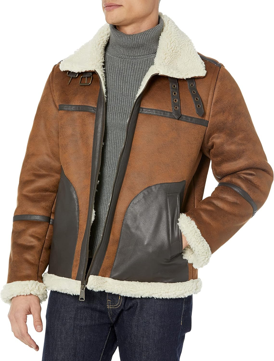 Tommy Hilfiger Men's Faux Shearling Aviator Jacket | Amazon (US)
