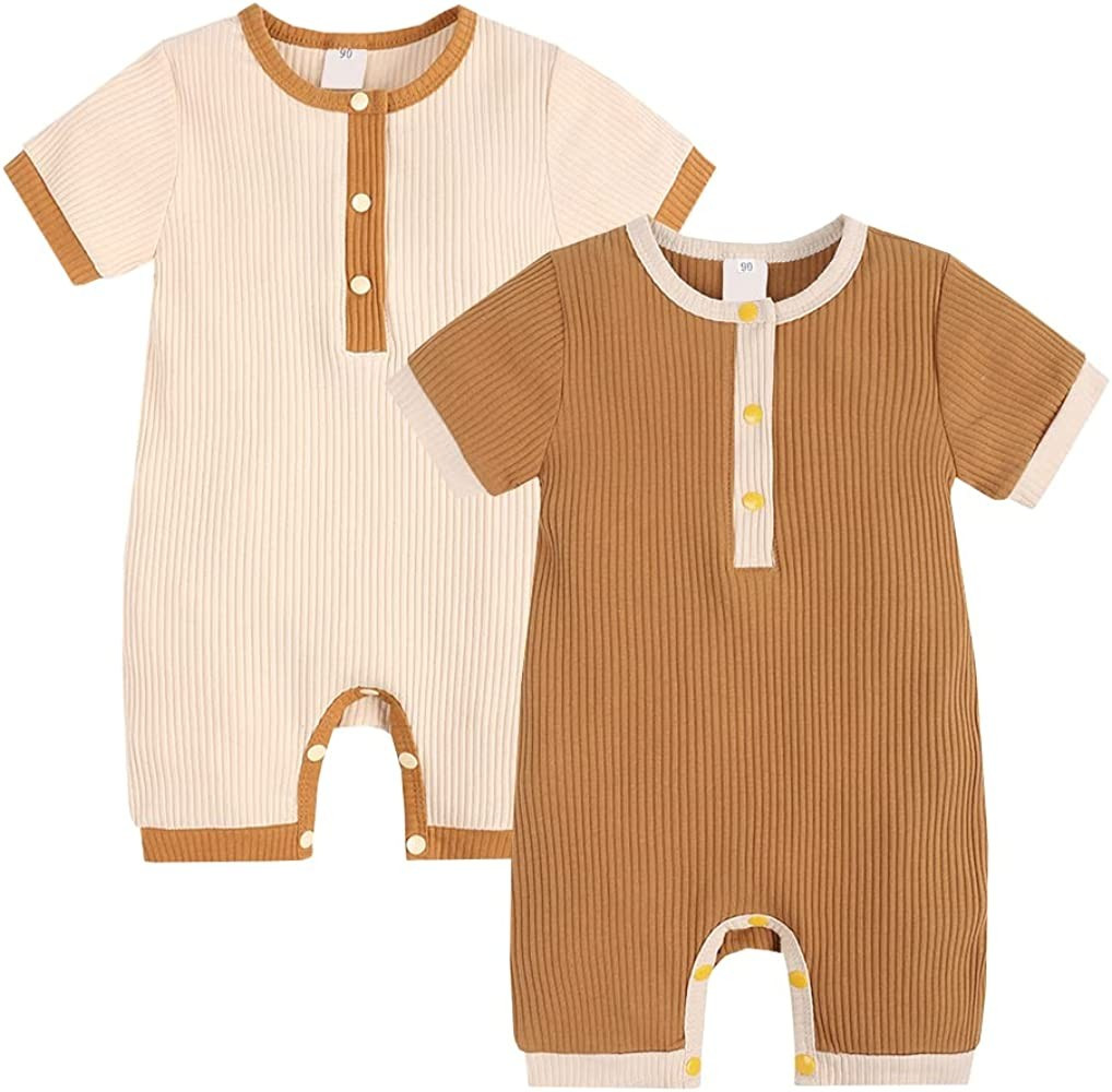2 Pack Ribbed Short Sleeve Romper | Amazon (US)