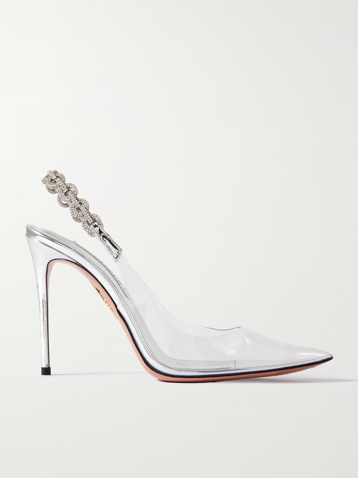Aquazzura - Love Link 105 Crystal-embellished Pvc Slingback Pumps - Silver | NET-A-PORTER (US)