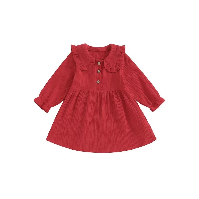 IZhansean Toddler Baby Girls Long Sleeve Dress Casual Lapel Collar Buttons Ruched A line Princess... | Walmart (US)
