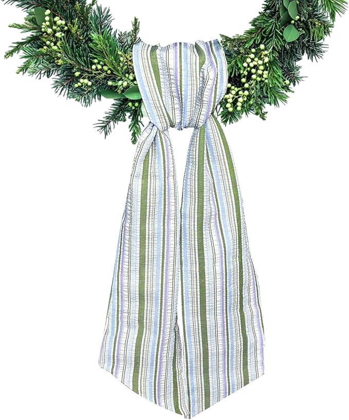 Wreath Sash for Front Door Colorful Seersucker Wreath Satin Sash Burlap Garland Ribbon Accessorie... | Amazon (US)