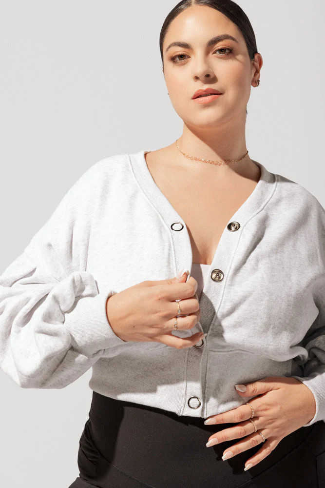 Belle Cropped Cardigan - Light Heather Grey | POPFLEX