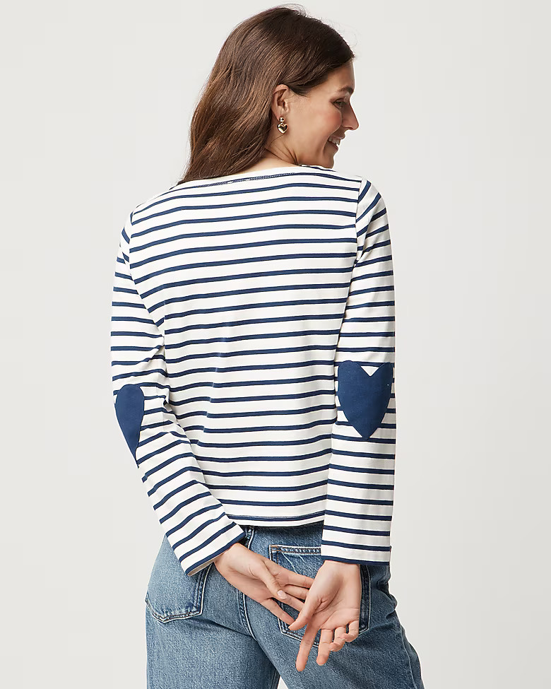Boatneck striped top with heart elbow patches | J.Crew Factory
