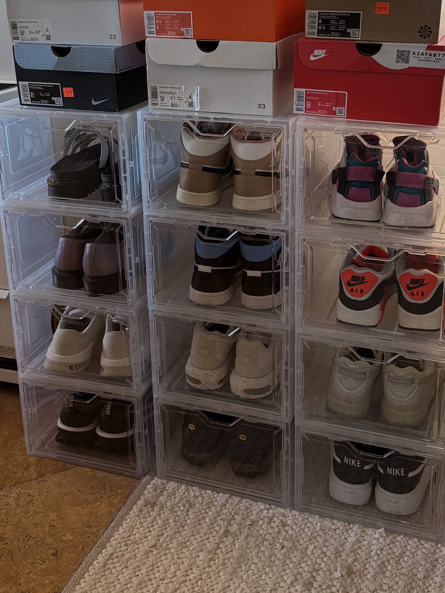Clear shoe storage boxes