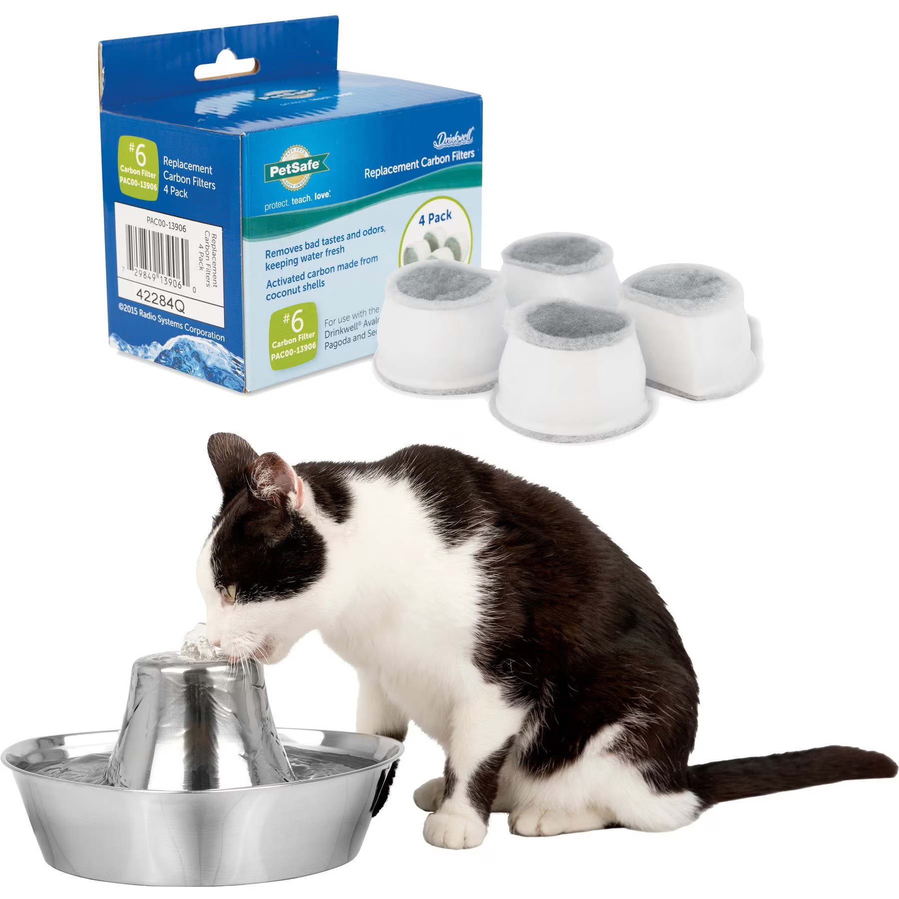 PETSAFE Seaside Stainless Steel Cat Water Fountain, 60-oz + Replacement Carbon Filters, 4 count -... | Chewy.com