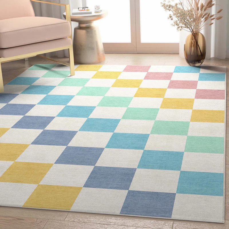 Kehr Square Modern Geometric Multi Blue Flat-Weave Area Rug | Wayfair North America