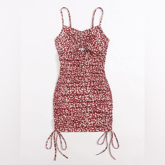 [shein] cutout drawstring knot front ditsy floral bodycon slip dress XL | Poshmark
