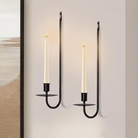 Metal Wall Candle Sconce Holder Set of 2 Wall Mount Candle Holder Pillar Holder Black Modern Wall Candle Sconces Hanging for Living Room Farmhouse Fireplace Wedding | Amazon (US)