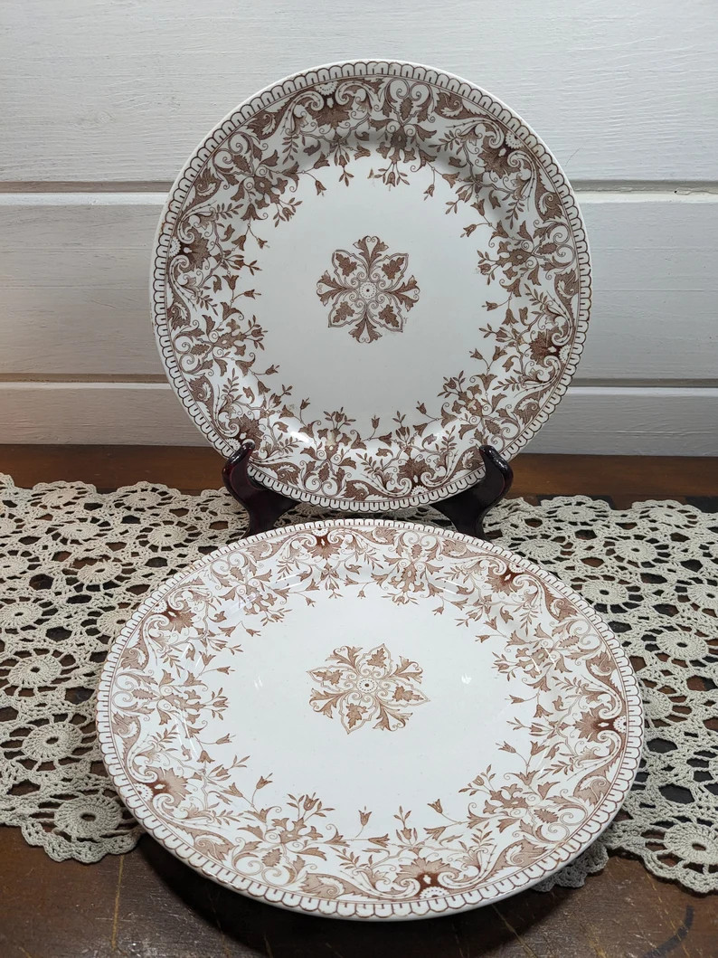 Two Antique T & R Boote Tournay Brown Transferware 9 5/8" Plates / English Brown Floral Transferw... | Etsy (US)